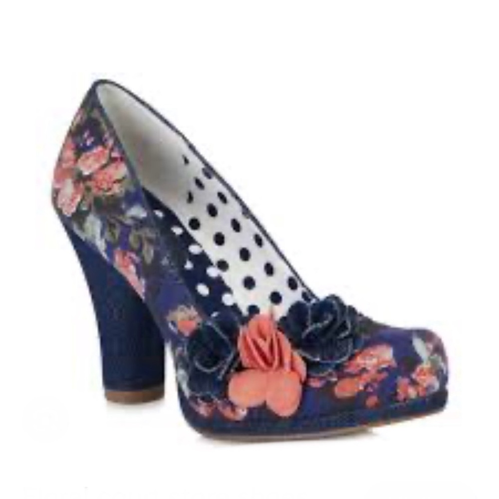 Ruby Shoo Modcloth Floral denim court Women's block Heels